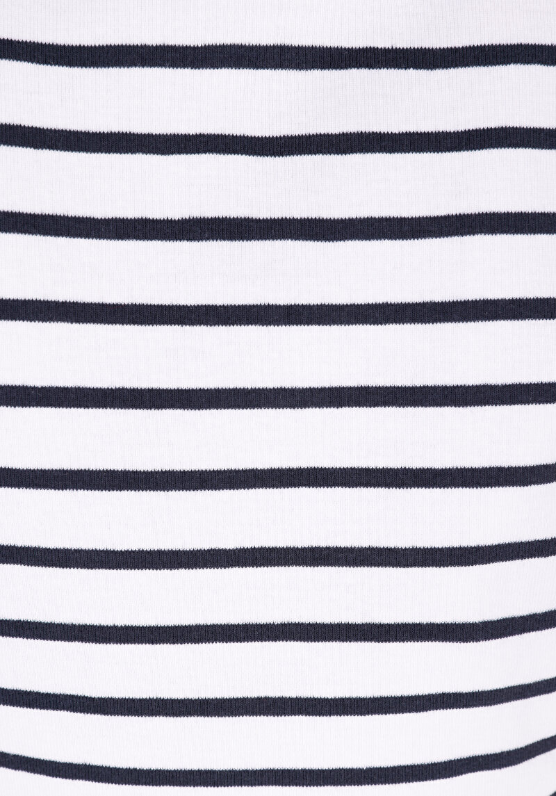 Slim Fit Kare Yaka Çizgili Kadın Beyaz Kısa Kol Tişört