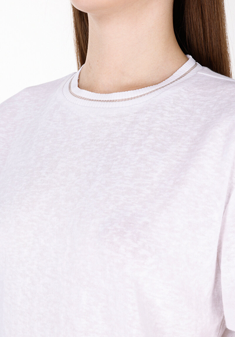 Regular Fit Yuvarlak Yaka Düz Kadın Beyaz Kısa Kol Tişört