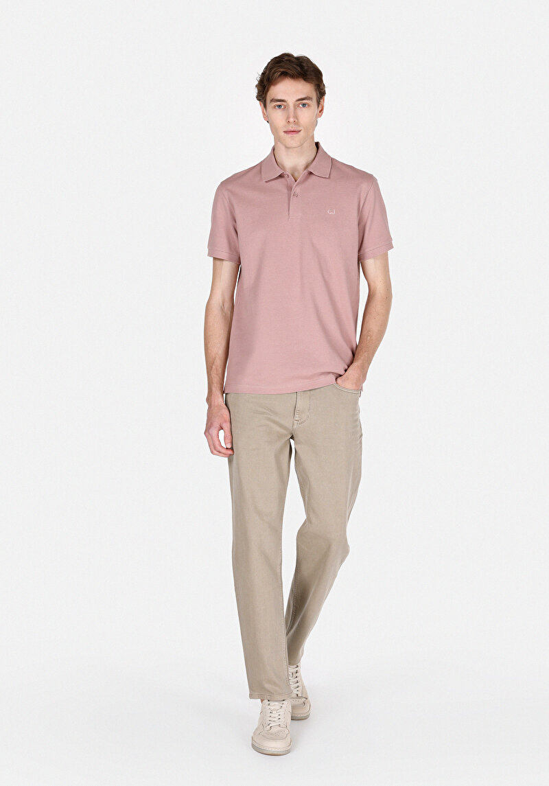 Regular Fit Polo Yaka Düz Erkek Pembe Kısa Kol Tişört