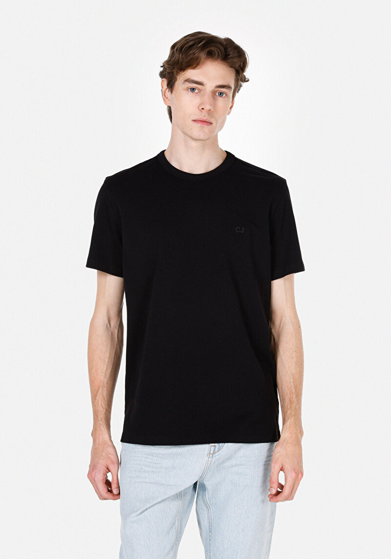 Regular Fit Yuvarlak Yaka Düz Erkek Siyah Kısa Kol Tişört