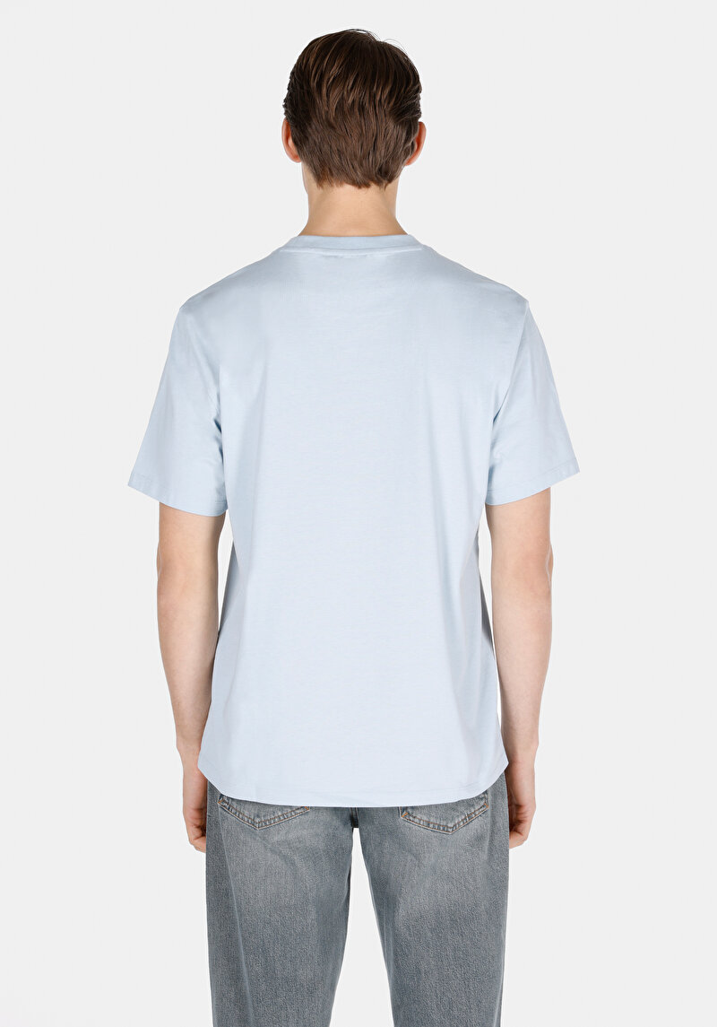 Comfort Fit Yuvarlak Yaka Düz Erkek Mavi Kısa Kol Tişört