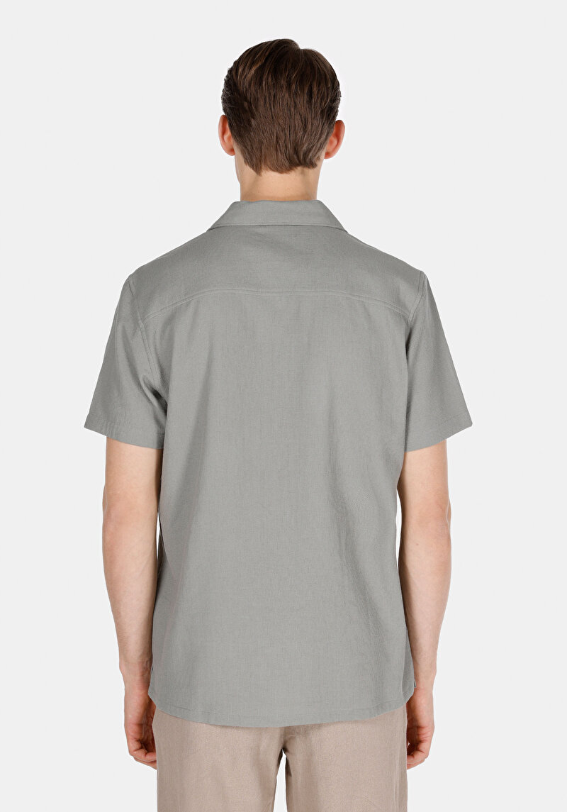 Regular Fit Shirt Neck Düz Erkek Yeşil Kısa Kol Gömlek