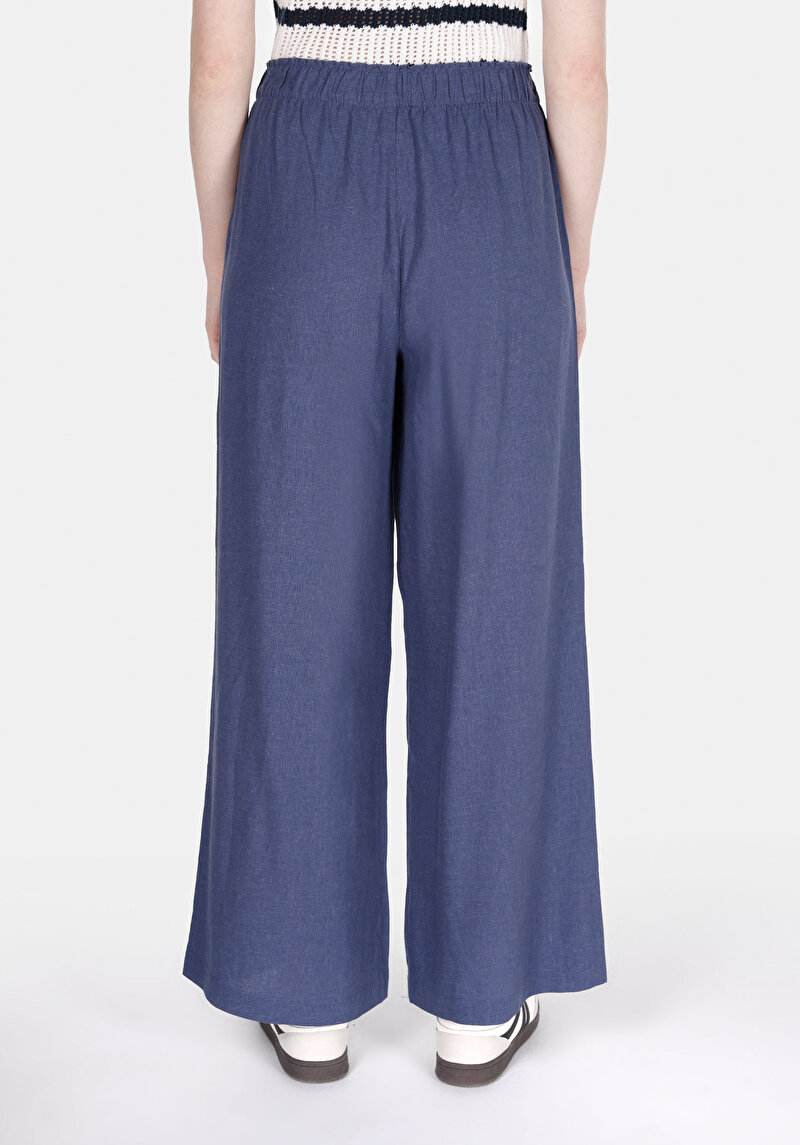 Regular Fit Yüksel Bel Geniş Paça Kadın İndigo  Pantolon