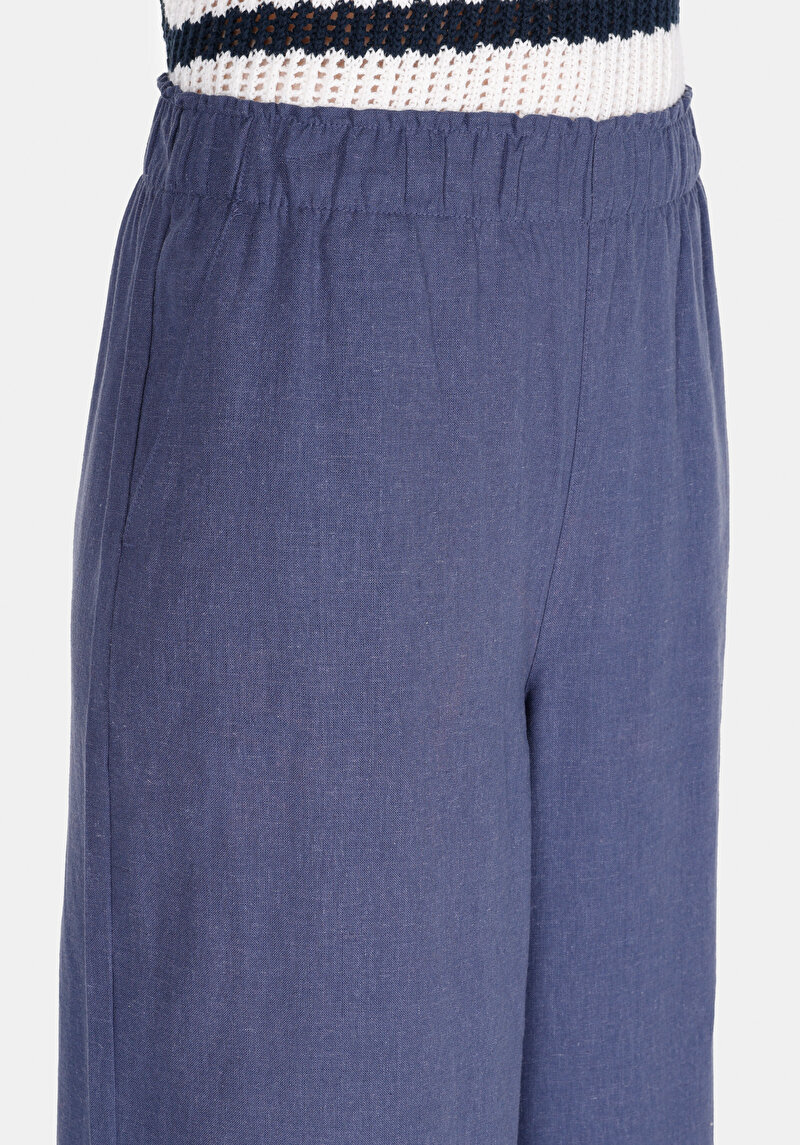 Regular Fit Yüksel Bel Geniş Paça Kadın İndigo  Pantolon