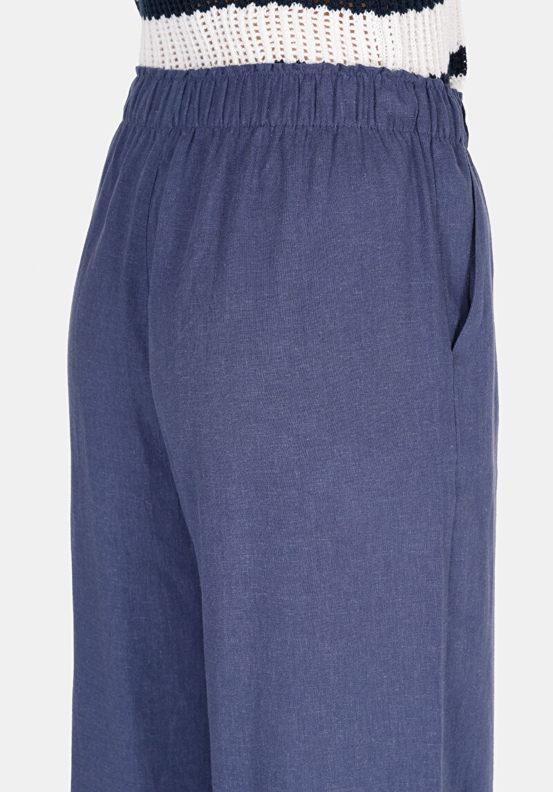 Regular Fit Yüksel Bel Geniş Paça Kadın İndigo  Pantolon