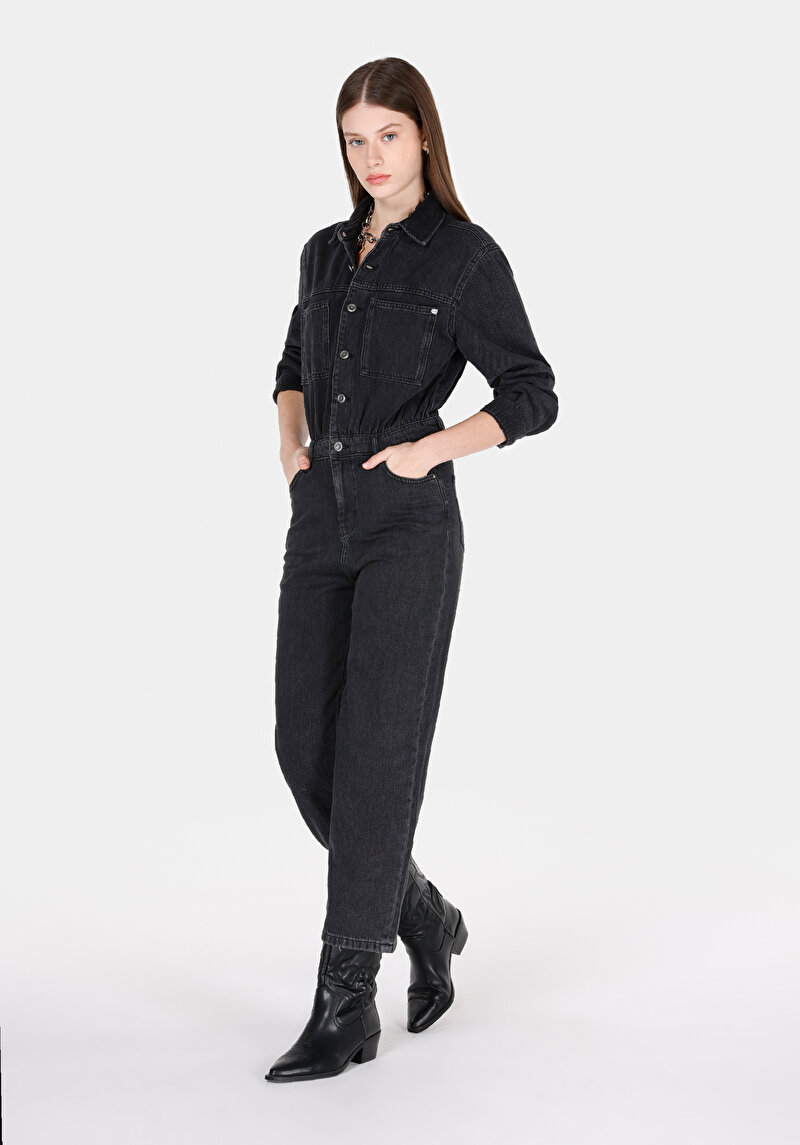 Regular Fit   Kadın Siyah Jean Pantolon