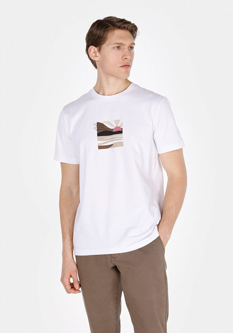 Regular Fit Yuvarlak Yaka Düz Erkek Beyaz Kısa Kol Tişört