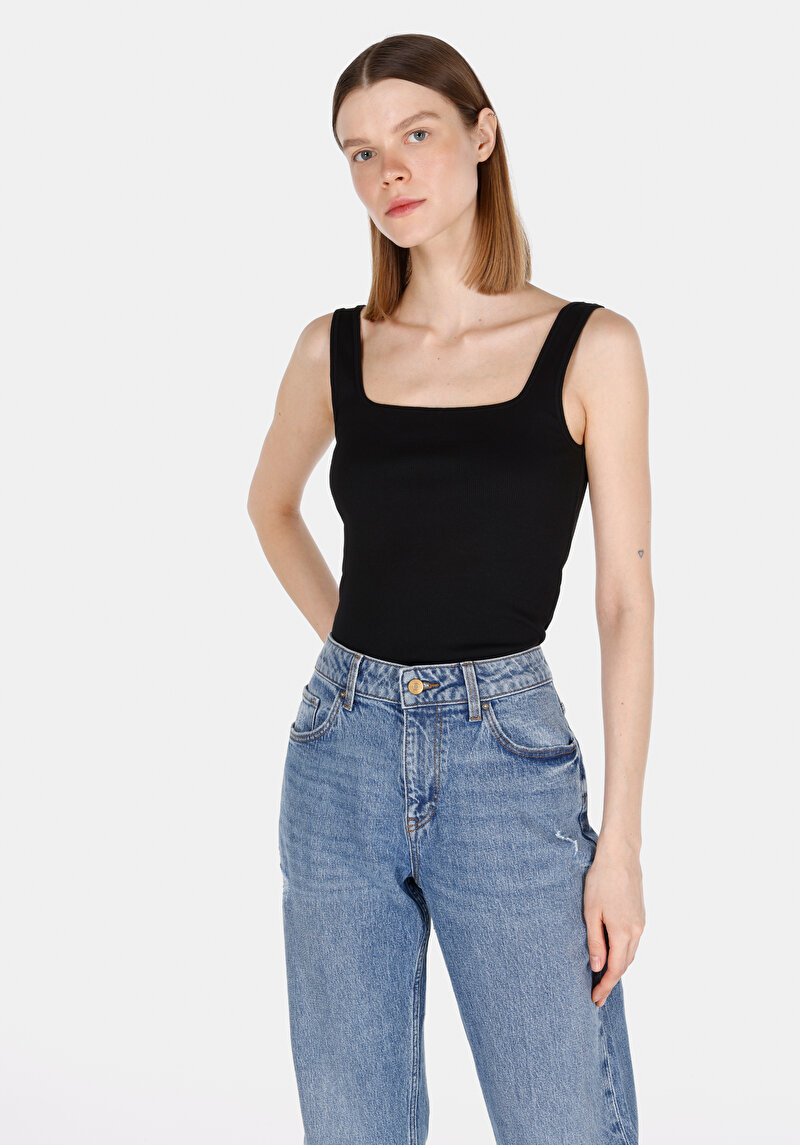 Slim Fit Kadın Siyah Atlet