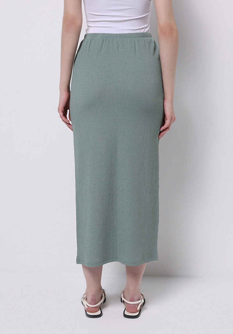 Slim Fit Düz  Kadın Yeşil Etek