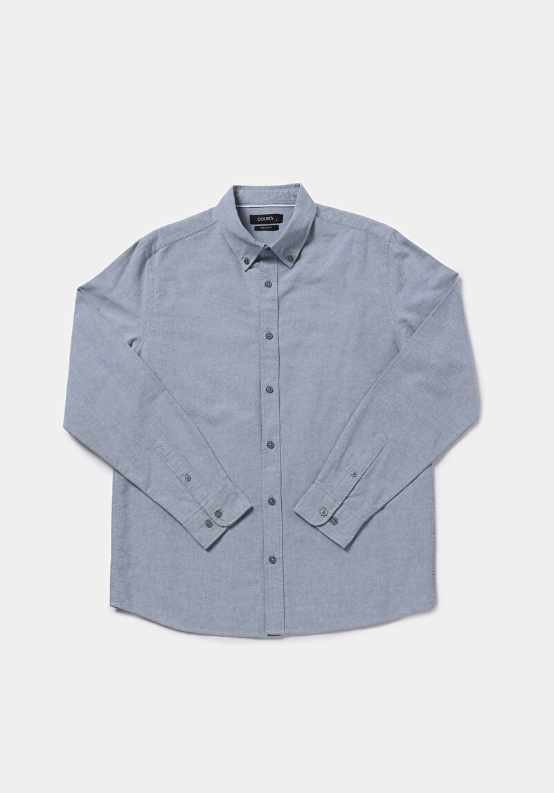 Regular Fit Shirt Neck Düz Erkek Yeşil Uzun Kol Gömlek