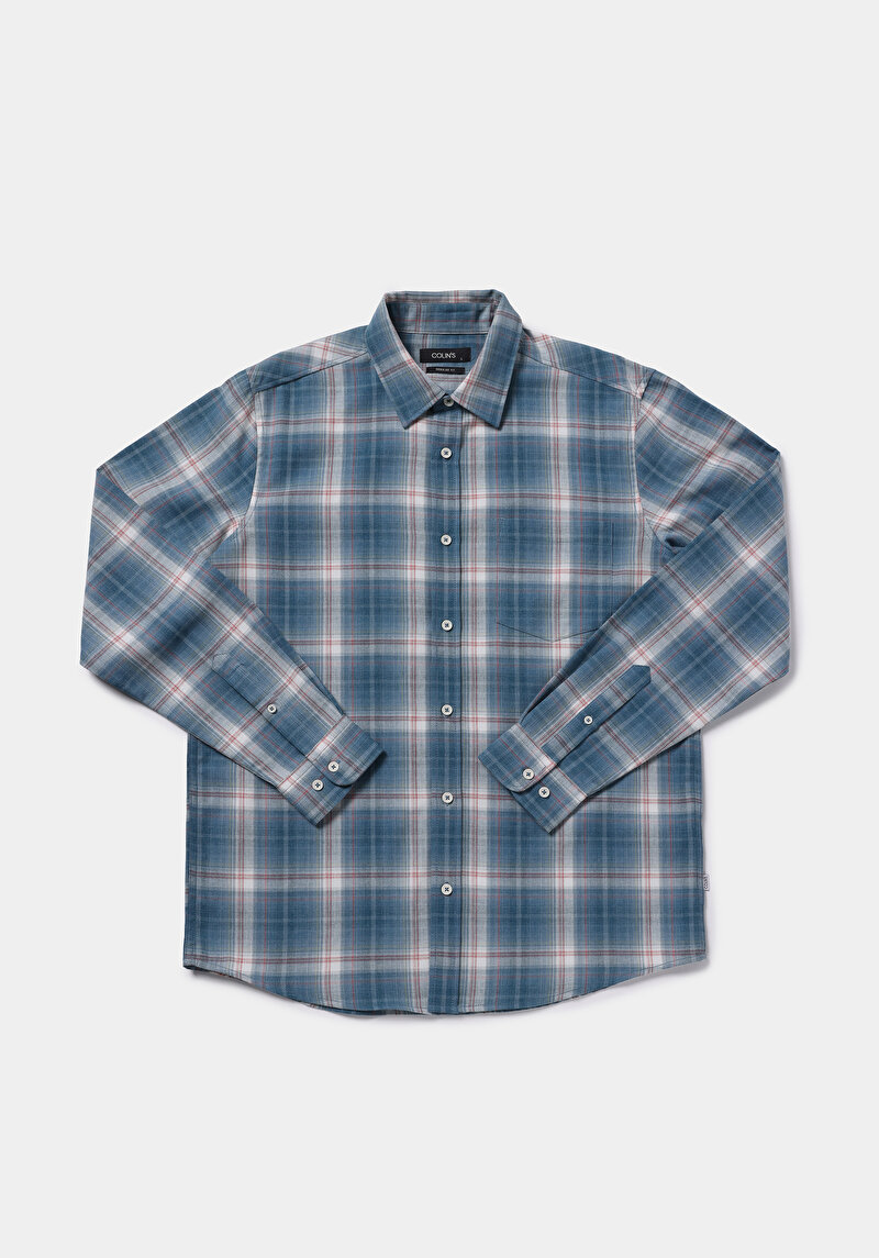 Regular Fit Shirt Neck Ekoseli Erkek Yeşil Uzun Kol Gömlek