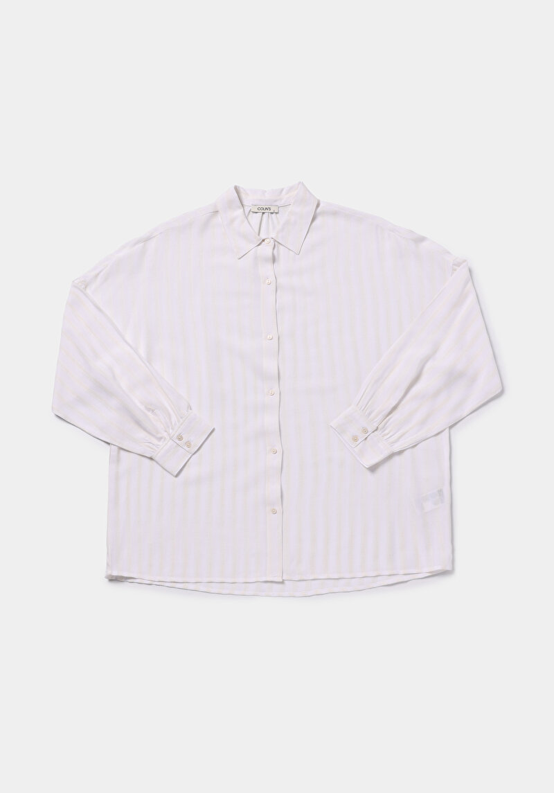 Fashion Fit Shirt Neck Jakarlı Kadın Ekru Uzun Kol Gömlek