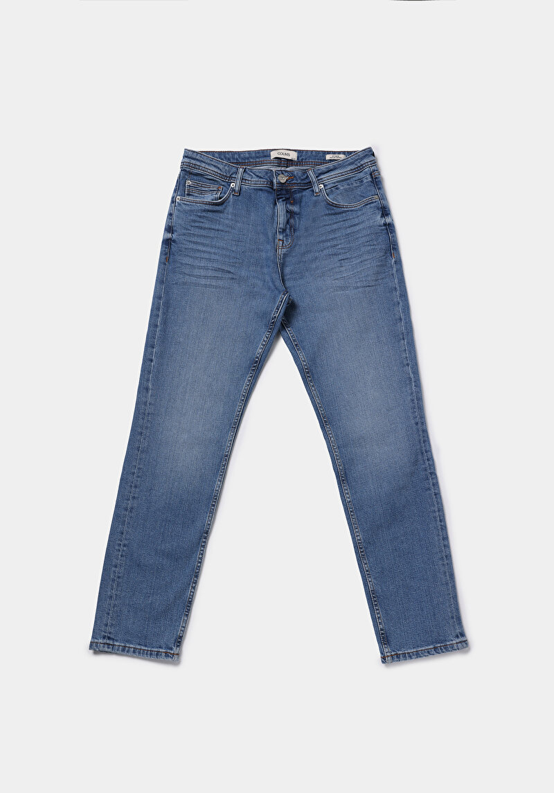 Regular Fit   Erkek Mid İndigo Denim Jean Pantolon