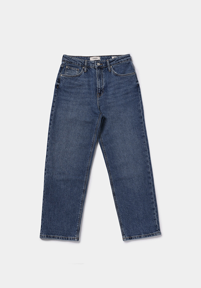 Straight Fit   Kadın Mid İndigo Denim Jean Pantolon