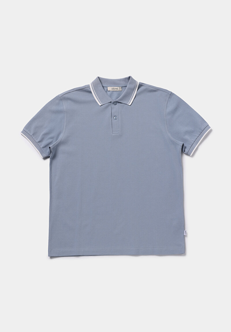 Regular Fit Polo Yaka Düz Erkek Mavi Kısa Kol Tişört