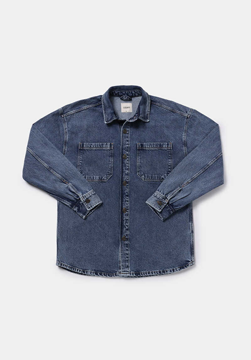 Oversize Fit   Erkek Mavi Shacket