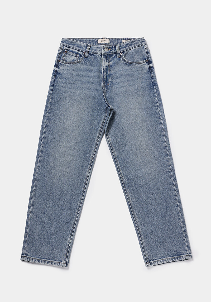 Baggy Fit Orta Bel Bol Paça Erkek Light İndigo Denim Jean Pantolon
