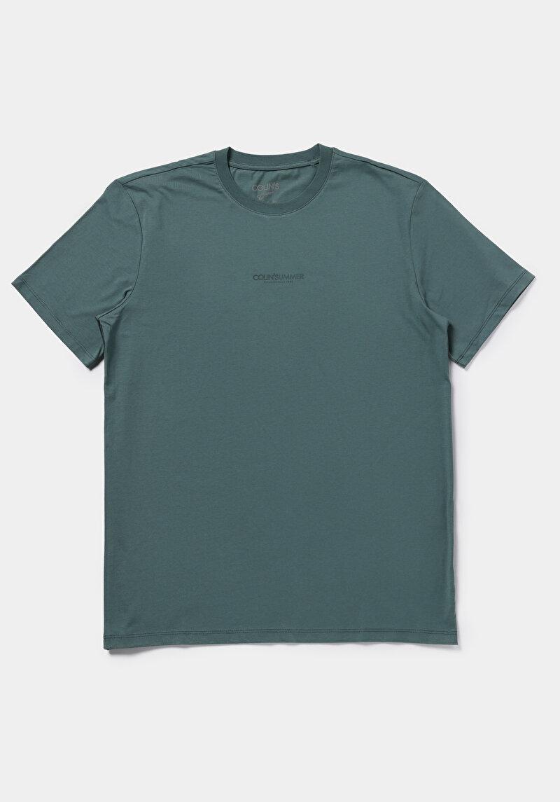 Regular Fit Yuvarlak Yaka Düz Erkek Yeşil Kısa Kol Tişört