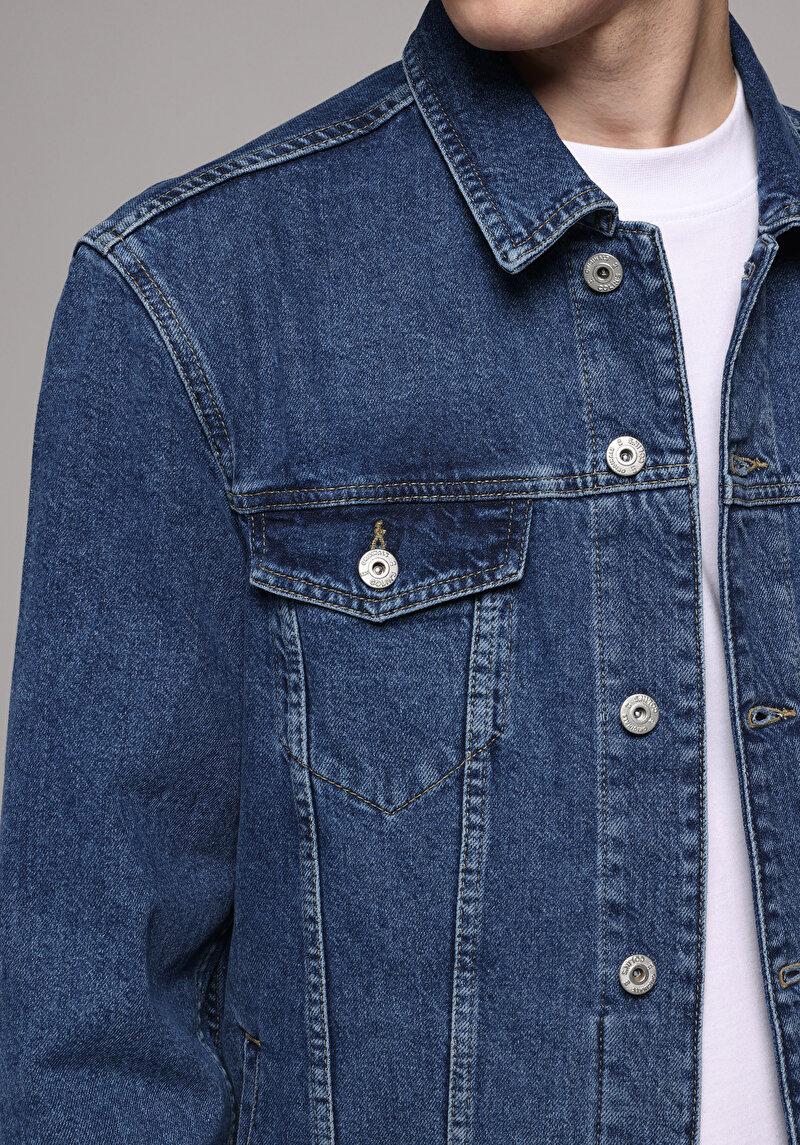 Regular Fit Düğmeli Astarsız  Erkek Koyu Mavi Ceket