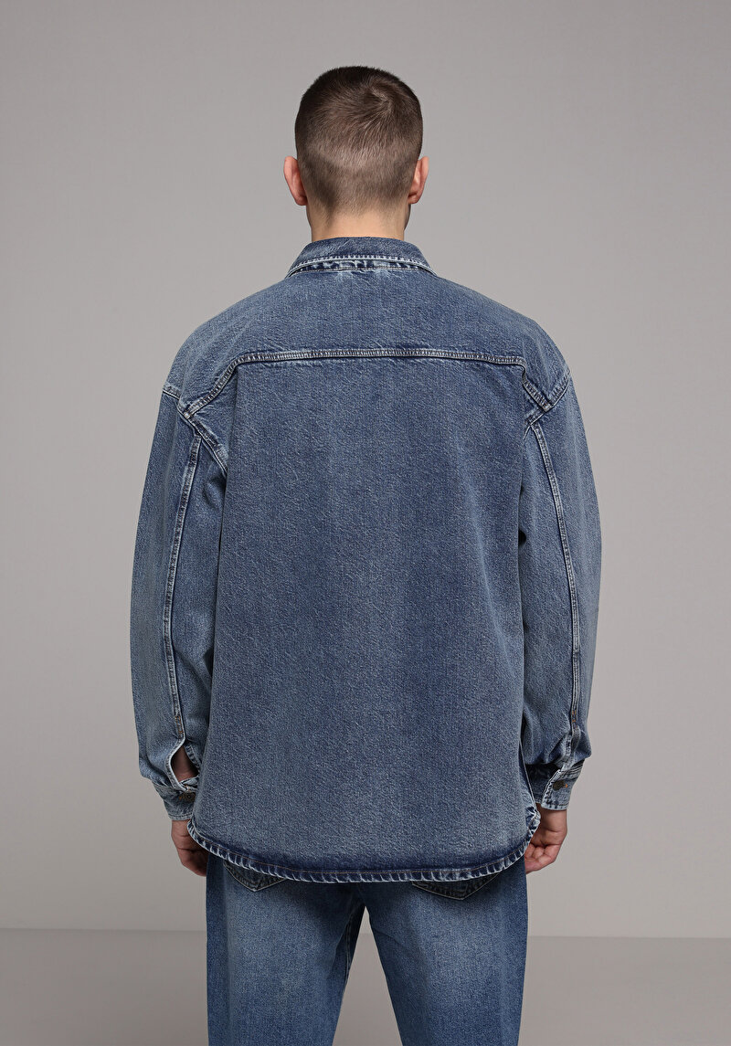 Oversize Fit   Erkek Mavi Shacket