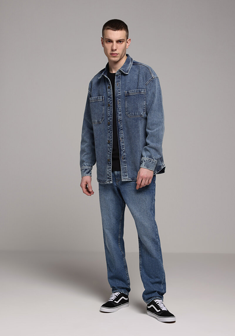Oversize Fit   Erkek Mavi Shacket