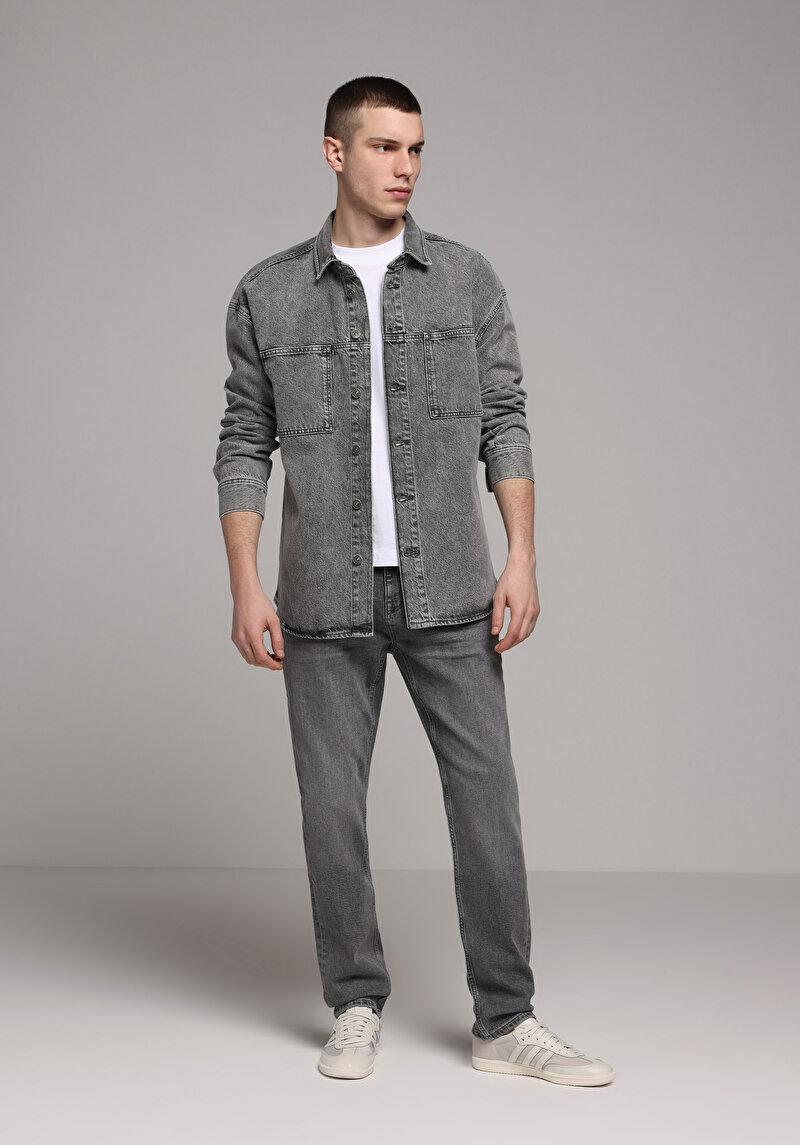 Oversize Fit   Erkek Antrasit Shacket