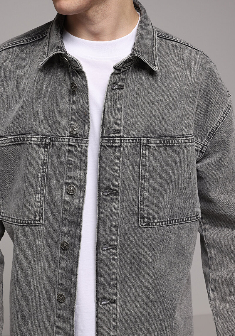 Oversize Fit   Erkek Antrasit Shacket