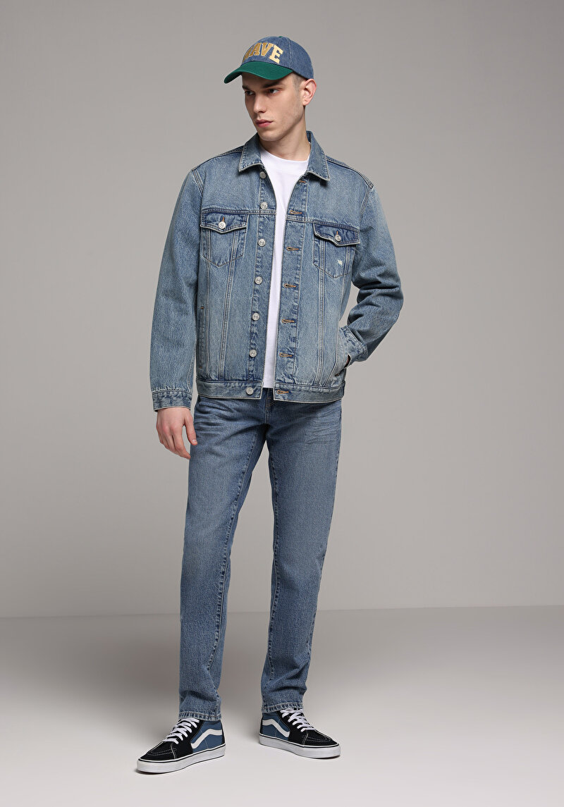 Slim Fit Erkek Mid İndigo Denim Jean Pantolon