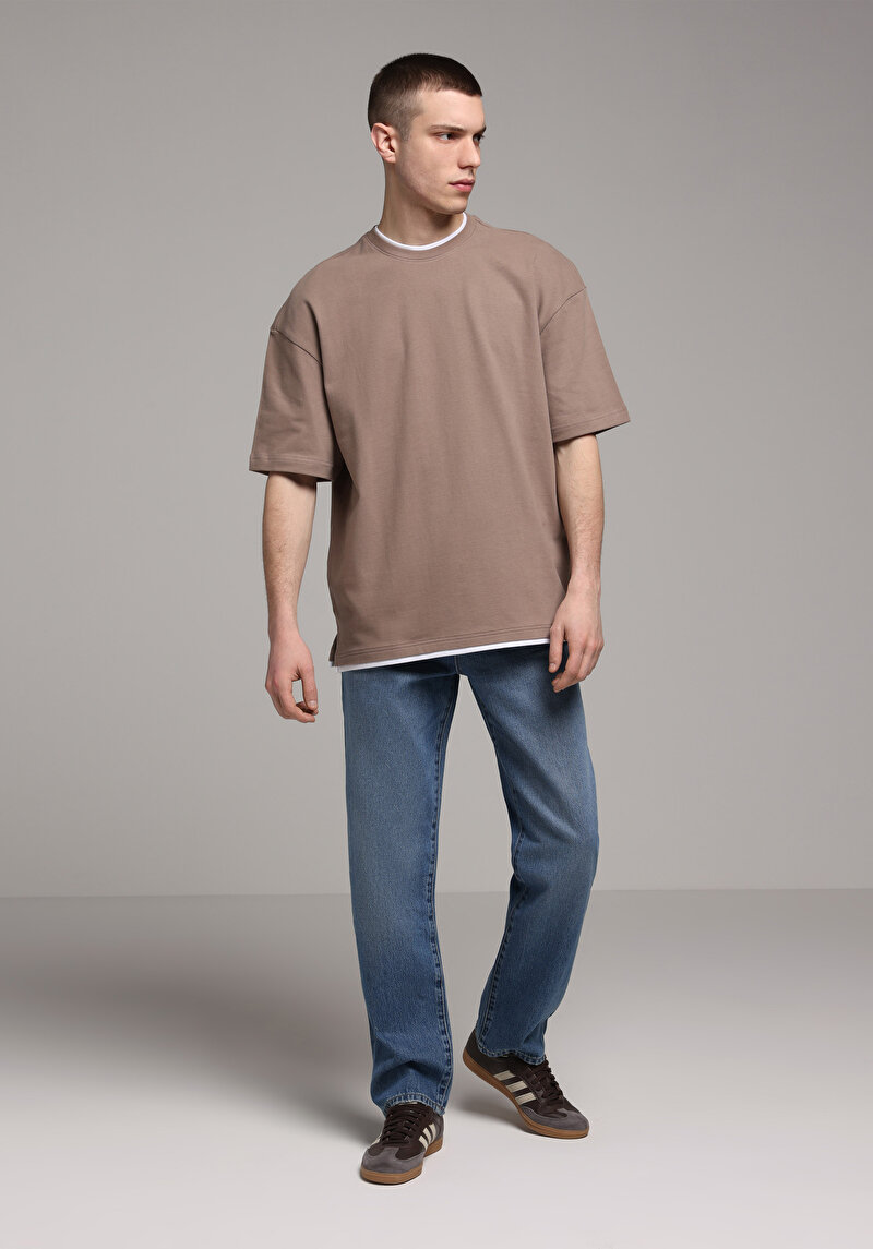 Loose Relaxed Fit Erkek Mid İndigo Denim Jean Pantolon