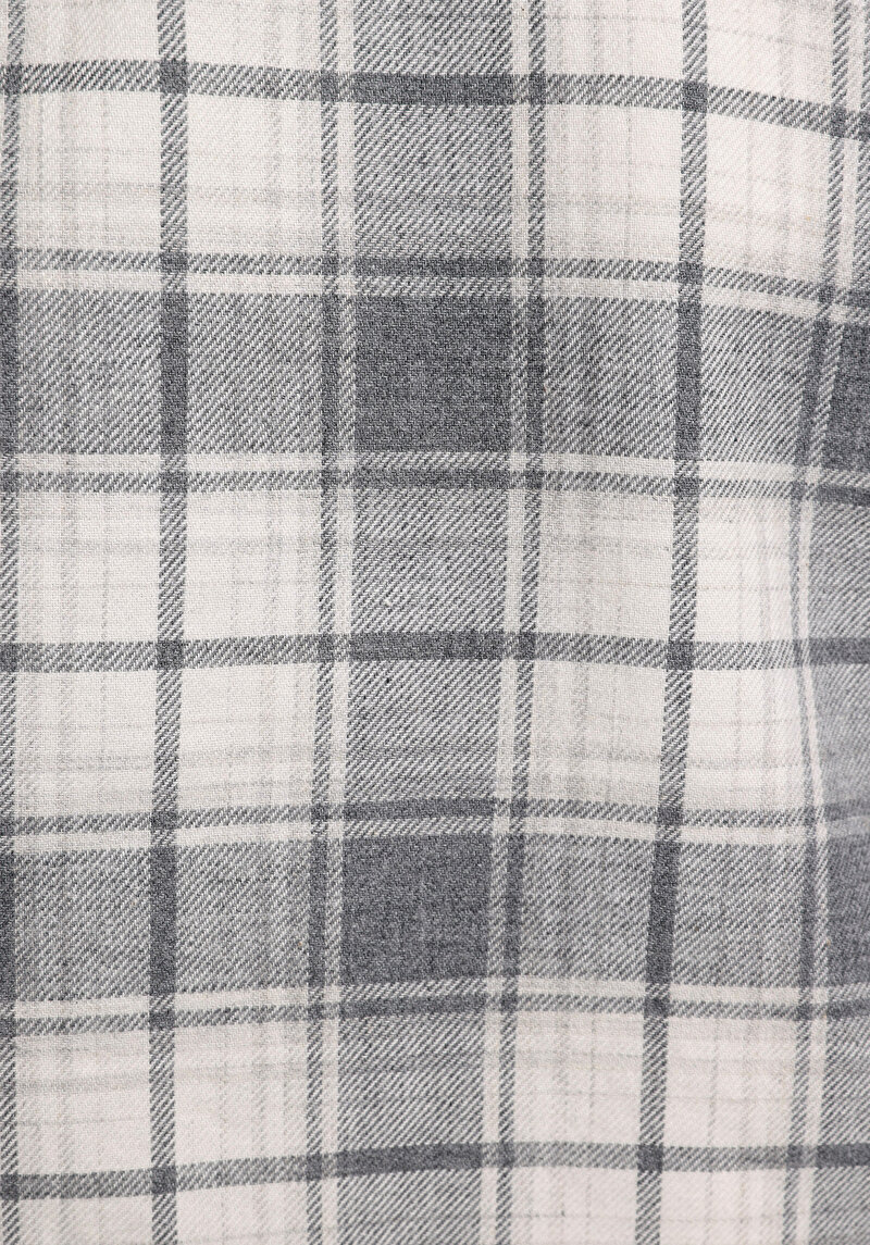 Relaxed Fit Shirt Neck Ekoseli Erkek Gri Uzun Kol Gömlek