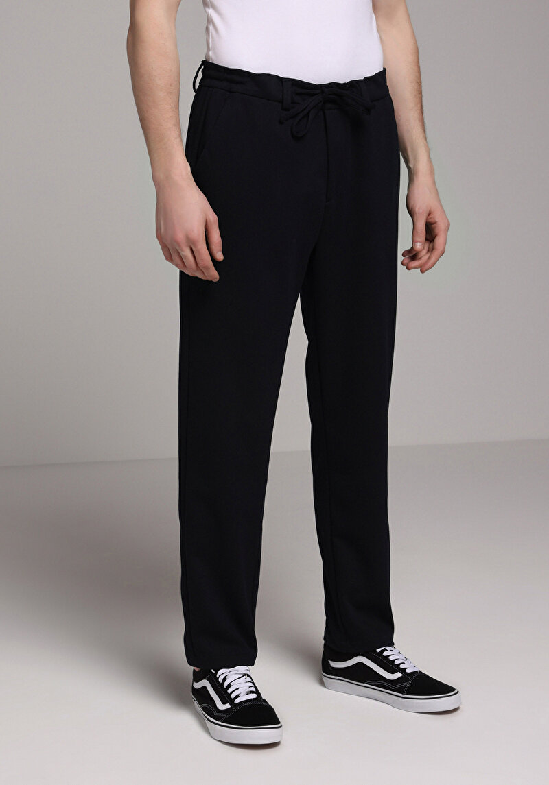 Regular Fit Orta Bel Düz Paça Erkek Lacivert Pantolon