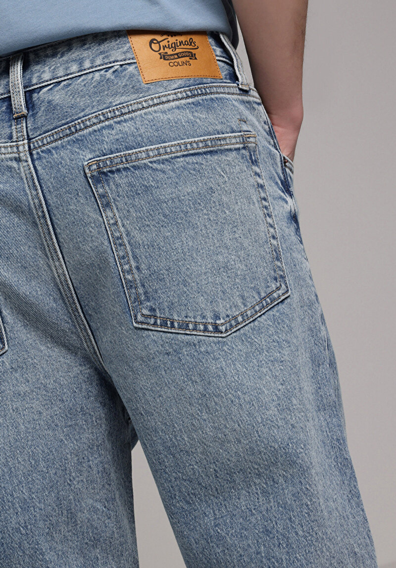 Baggy Fit Orta Bel Bol Paça Erkek Light İndigo Denim Jean Pantolon