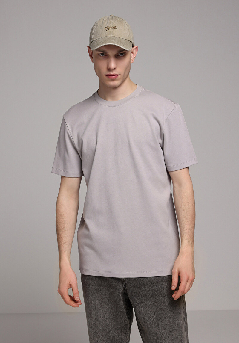Regular Fit Yuvarlak Yaka Düz Erkek Gri Kısa Kol Tişört