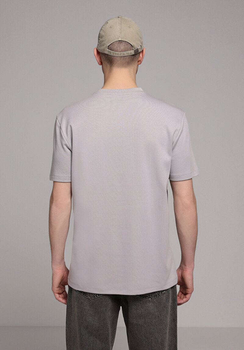Regular Fit Yuvarlak Yaka Düz Erkek Gri Kısa Kol Tişört