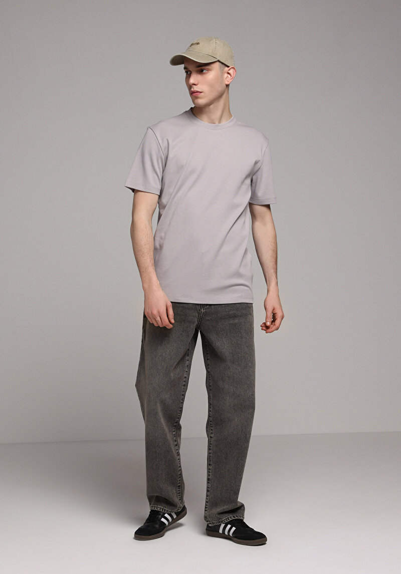 Regular Fit Yuvarlak Yaka Düz Erkek Gri Kısa Kol Tişört