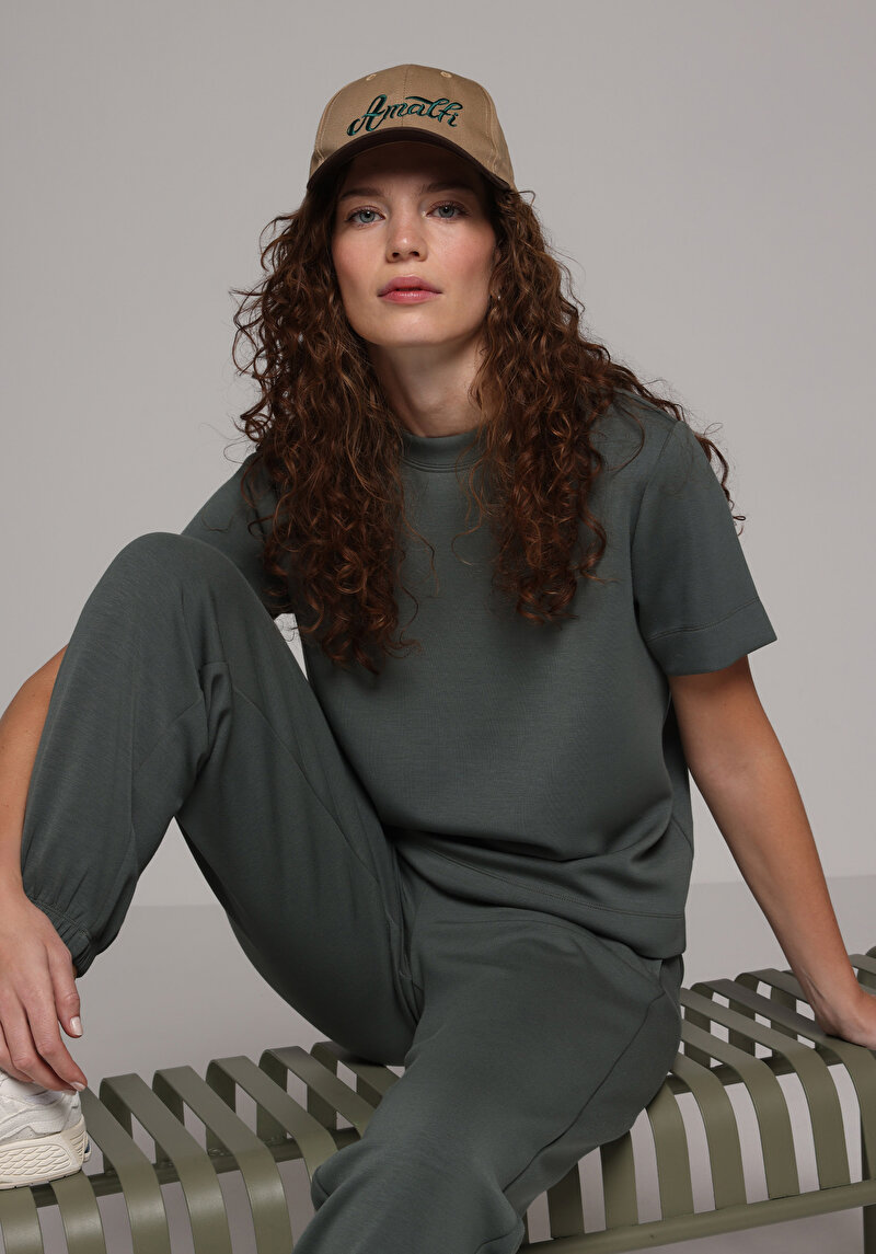 Regular Fit Yuvarlak Yaka Kadın Yeşil Kısa Kol Tişört