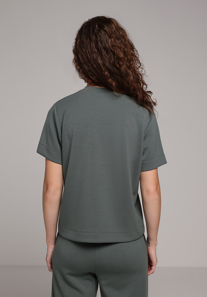 Regular Fit Yuvarlak Yaka Kadın Yeşil Kısa Kol Tişört