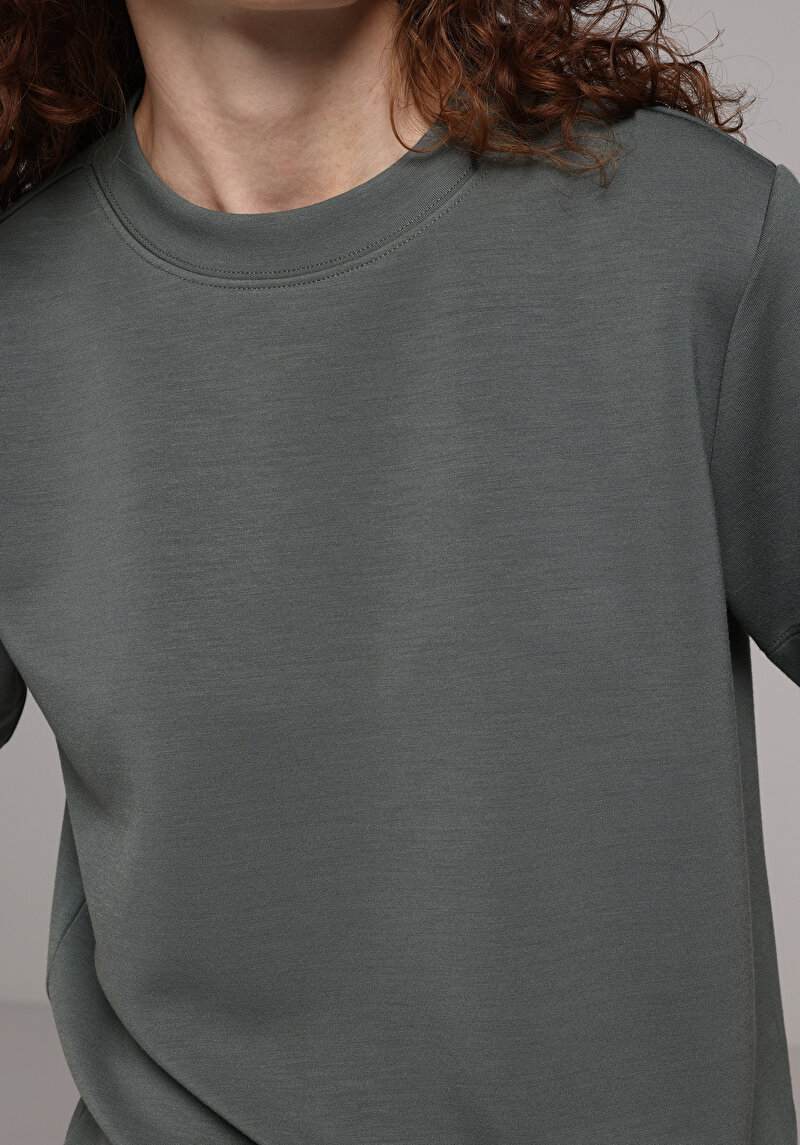 Regular Fit Yuvarlak Yaka  Kadın Yeşil Kısa Kol Tişört