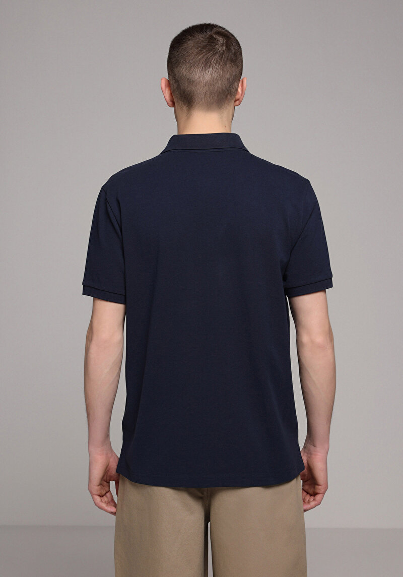 Regular Fit Polo Yaka Düz Erkek Lacivert Kısa Kol Tişört