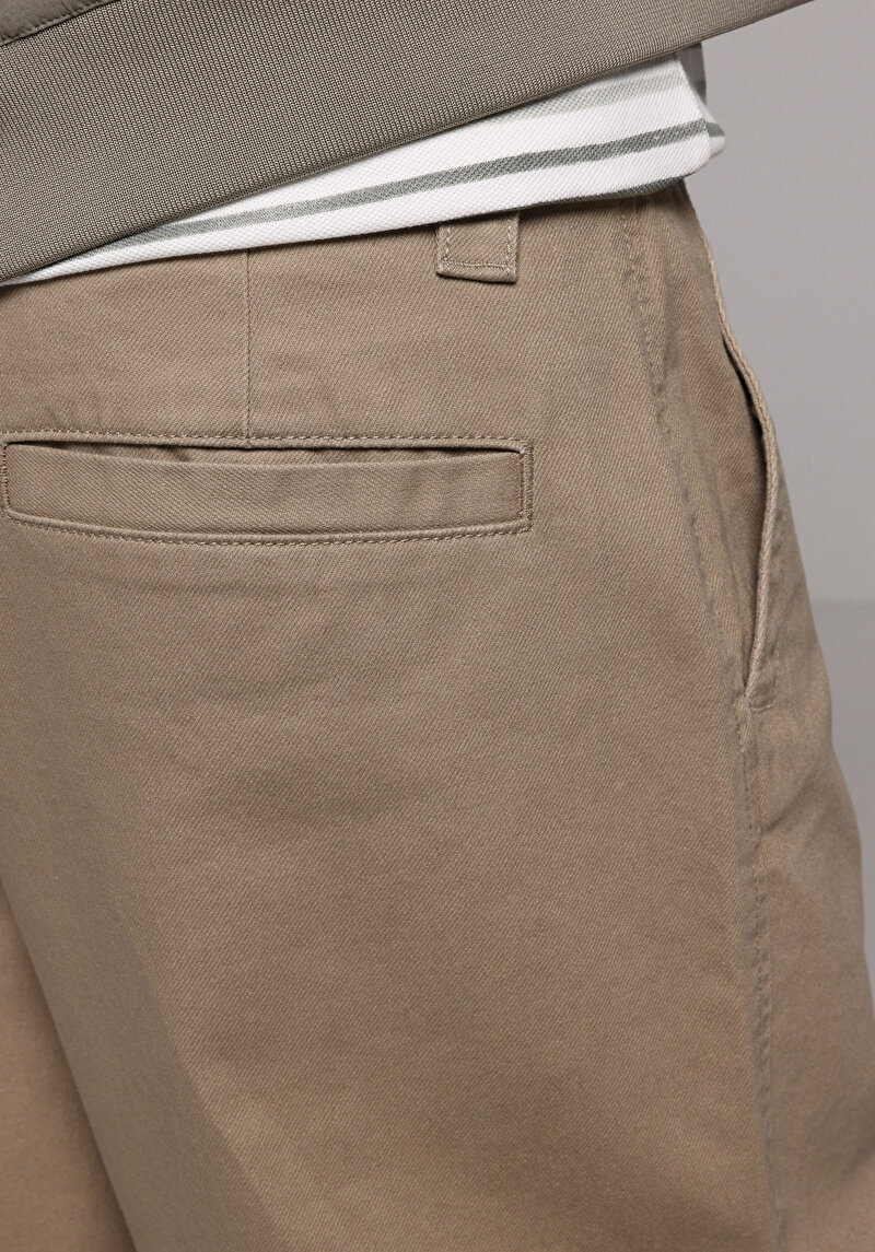 Relaxed Fit Orta Bel Bilekte Biten Geniş Paça Erkek Bej  Pantolon