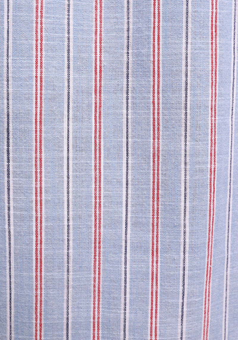 Regular Fit Shirt Neck Çizgili Erkek Mavi Uzun Kol Gömlek