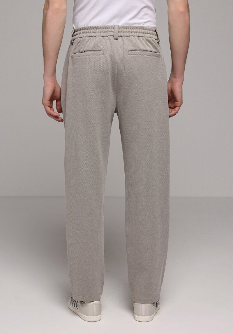 Regular Fit Orta Bel Düz Paça Erkek Bej  Pantolon