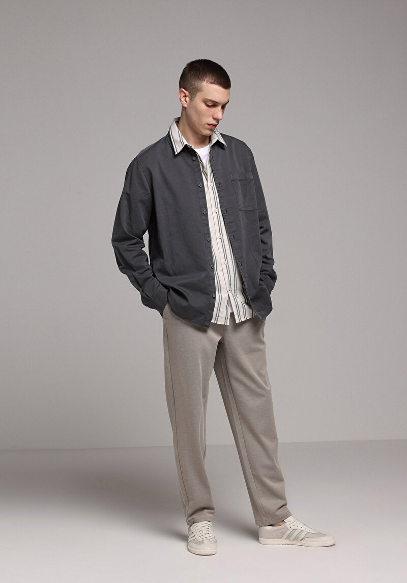 Regular Fit Orta Bel Düz Paça Erkek Bej Pantolon