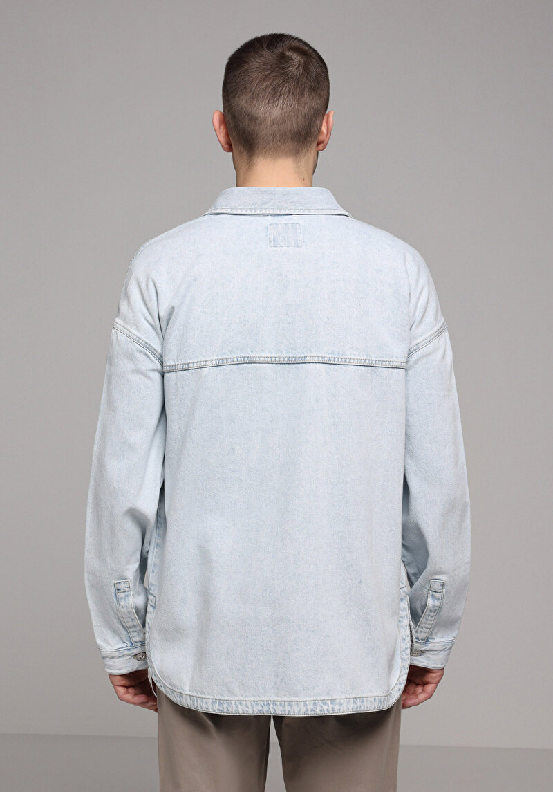Regular Fit   Erkek Light İndigo Denim Shacket
