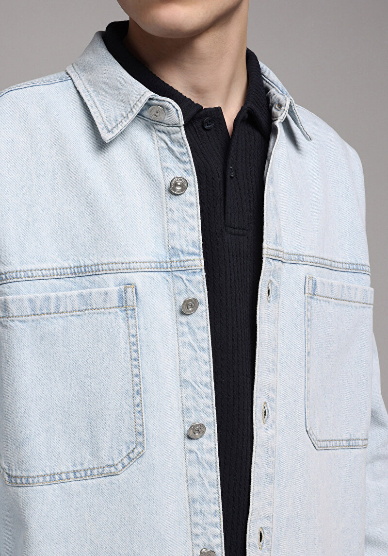 Regular Fit Erkek Light İndigo Denim Shacket