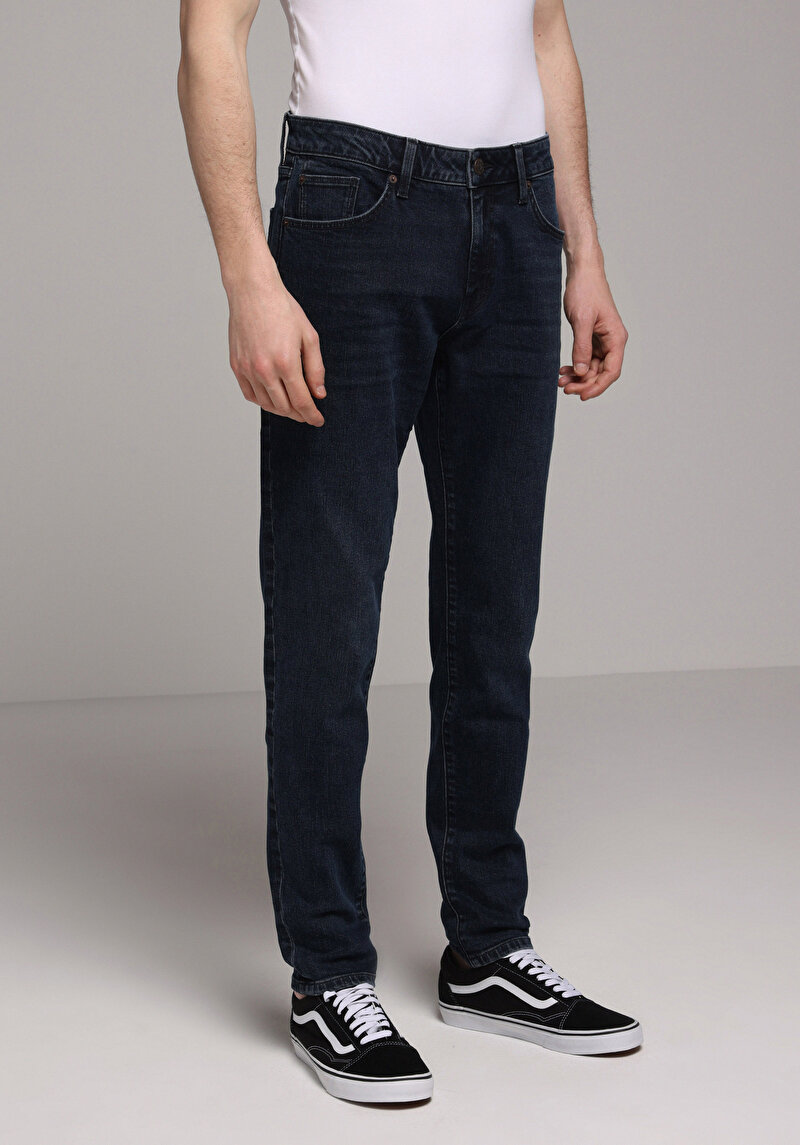 Slim Fit Erkek Blue Black Denim Jean Pantolon