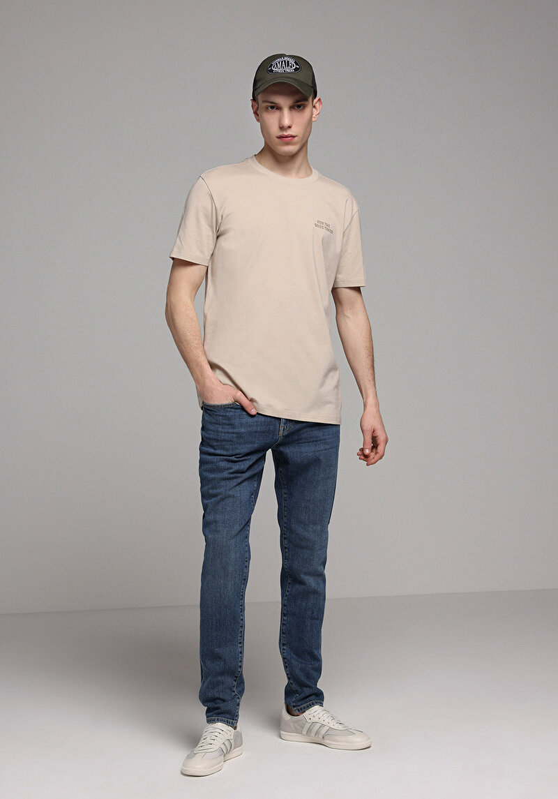 Slim Fit Erkek Mid İndigo Denim Jean Pantolon