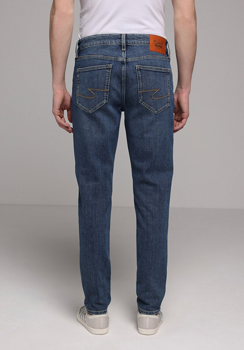 Slim Fit Erkek Mid İndigo Denim Jean Pantolon