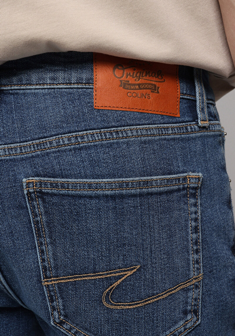 Slim Fit   Erkek Mid İndigo Denim Jean Pantolon