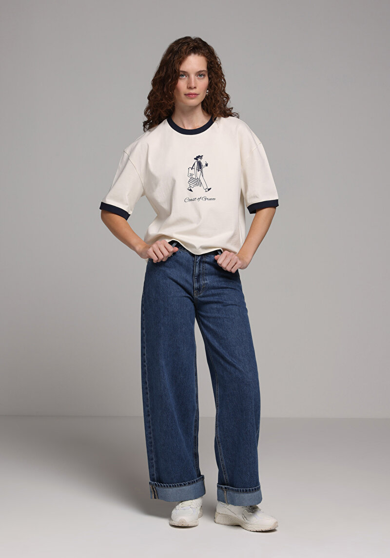 Loose Fit   Kadın Dark İndigo Denim Jean Pantolon